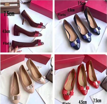 2019 Brand New Women Girl Grosgrain Vara Bow Leather Pump Varina Ballet Falt with Round Toe Elegant Designer Heels pump 34-41