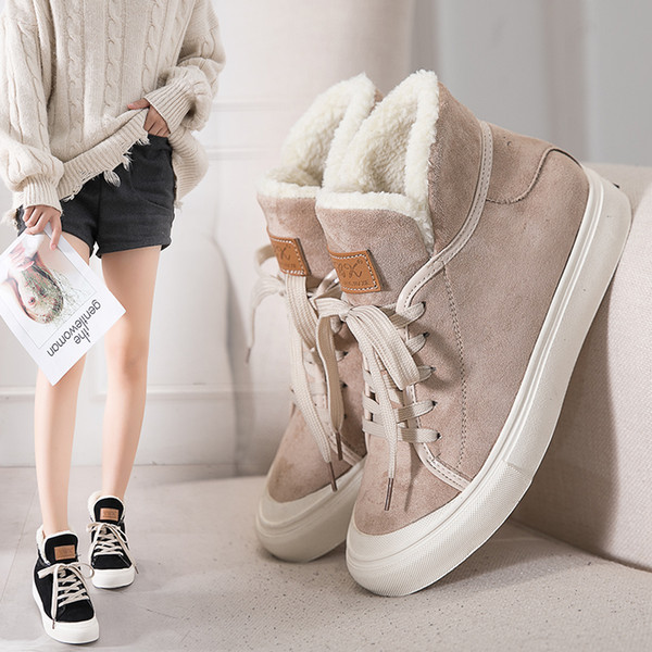 2018 New Womens Fashion Luxury White Leather Platform Shoes Flat Casual Shoes snow boots Warm winter canvas boots