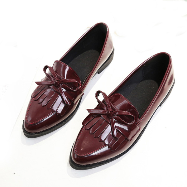 2019 Brand Shoes Woman Casual Tassel Bow Pointed Toe Black Oxford Shoes for Women Flats Comfortable Slip on Women Shoes M326