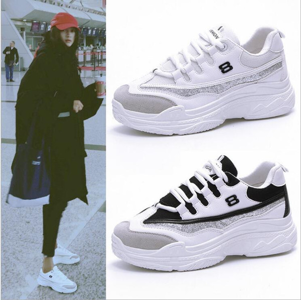 Size35-43 2019 New Fashion Autumn Women Shoes Ladies Casual Shoes High Platform Female Sport Black & White Bling Totem Sneakers