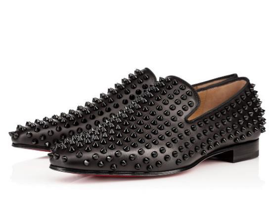 Fashion Luxury Designer Brand Black Glitter Spikes Studded Red Bottom Loafers Shoes Men Flats Wedding Party Gentlemen Dress Oxford Shoes L10