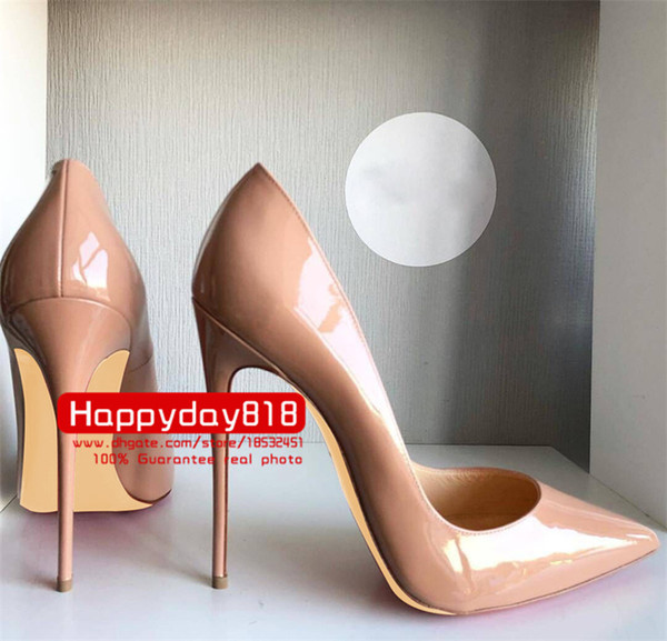 Free fee new style sexy Lady Nude patent leather point toe high heels shoes boots pumps 120mm 100mm genuine leather