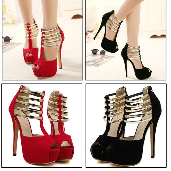 Gold Strap Ballroom Dance Shoes High Heels 2015 New Sandals For Women Red Heels Elegant Wedding Bridal Shoes size 35 - 40