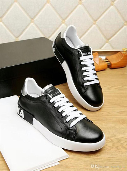 New Arrive DOLCE & GABBANA D.G Black Leather Men's Sneakers Shoes Casual Shoes With Box