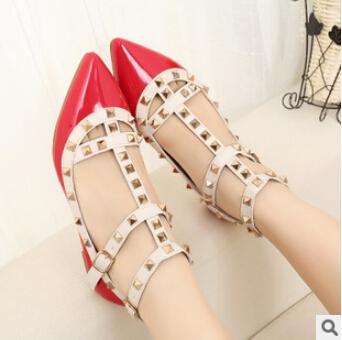 Hot Selling Women Calfskin Pointed Toe Rivets Flat Shoes,Genuine Leather Flats 39 Colors