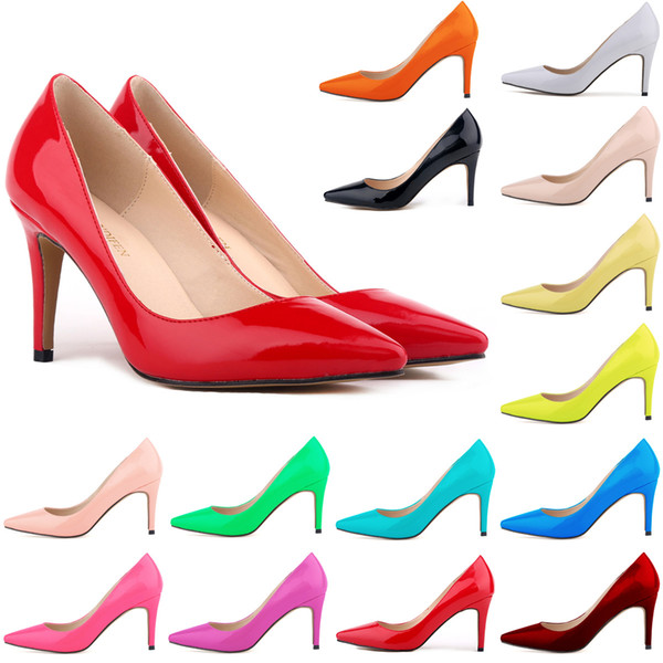 Zapatos Mujer Women Patent Leather Mid High Heels Pointed Corset Work Pumps Court Shoes Us 4-11 D0074