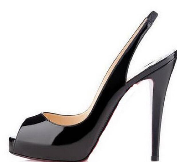 Top Quality Big Size 34-45 platform Women Red Bottom High Heels Peep Toe women Shoes Black Patent Leather Extremely High Heel With Box