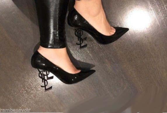 Black Patent leather Pumps Women Dress Wedding Shoes Unique Designer Pointed toe Slip on Solid Single T Show Ladies Pumps Plus Size Euro 42