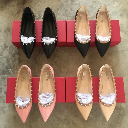 HOT sales Fashion Women Rivet Shoes Flats Genuine Leather Ankle Strap Pointed Toe Studded valentine Shoes Ballerinas free shipping