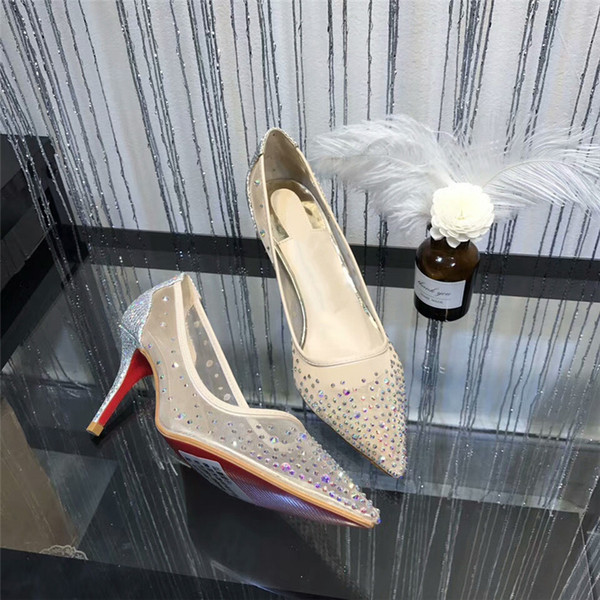 Red Bottoms Follies Strass Sneakers Pointed Toe Studded Spikes Rivets Crystals Women Wedding Shoes Lady High-Heel Shoe Luxury Brand