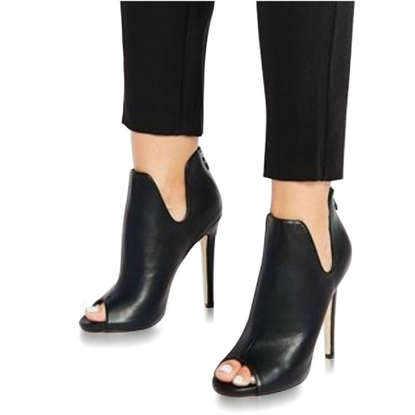 Spring/autumn Gladiator V Mouth Women Pumps Zipper Fashion Black Sexy Peep Toe Cover Heel Pumps 12cm Size 35-40