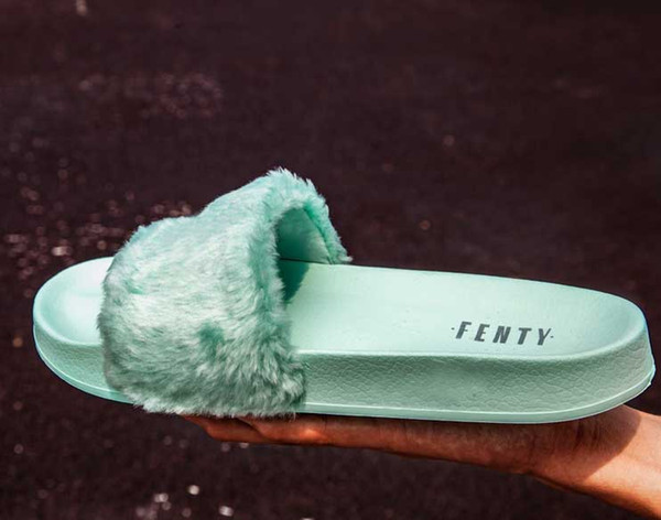 2017 New Rihanna Leadcat Fenty fashion Color Slipper Faux Fur Burgundy Slide Slippers Ladies Indoor Purple Pink Sandals