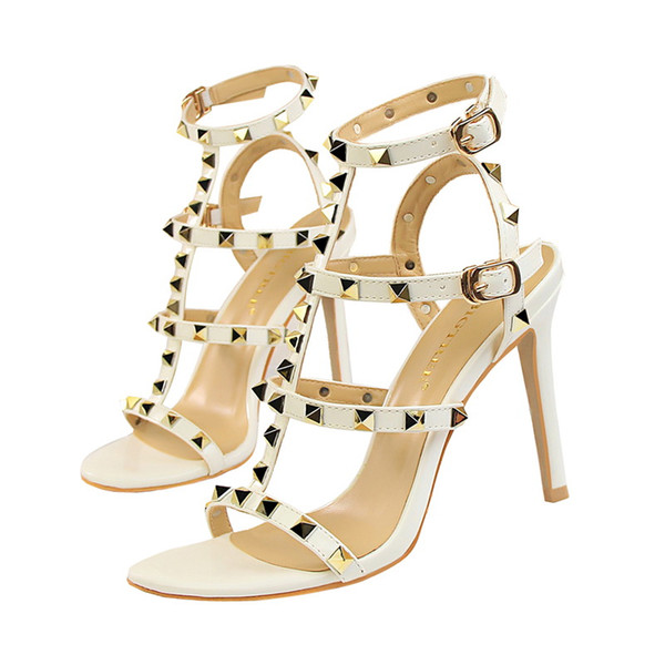 2019 womens slingbacks designer gladiator sandals women rivet shoes black red nude white luxury brand sexy extreme high heels pumps