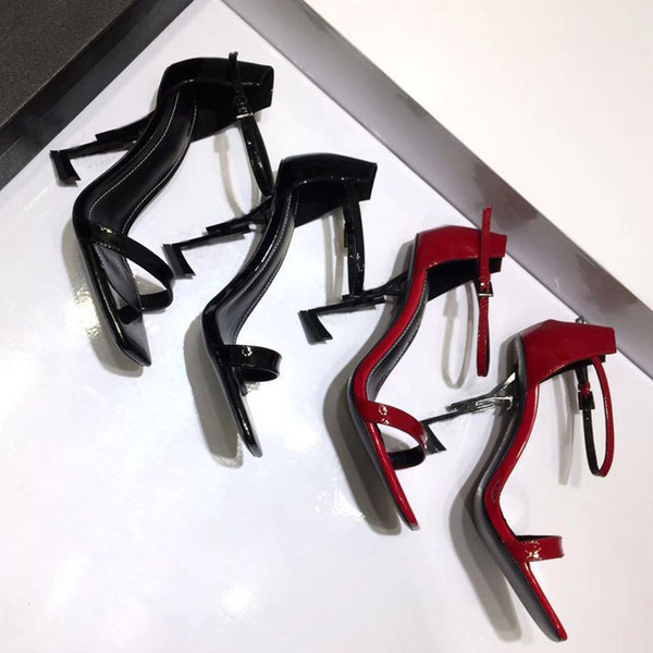 Designer Women Colorful Heels Sandals Top Quality T-strap High-heeled Pumps 6 Colors Ladies Patent Leather Dress Single Shoes