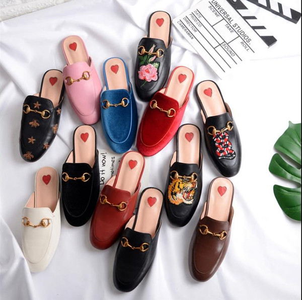 33-43 Luxury leather loafers Muller slipper shoes with buckle Fashion women Princetown slippers Ladies Casual Mules Flats New Free shipping2