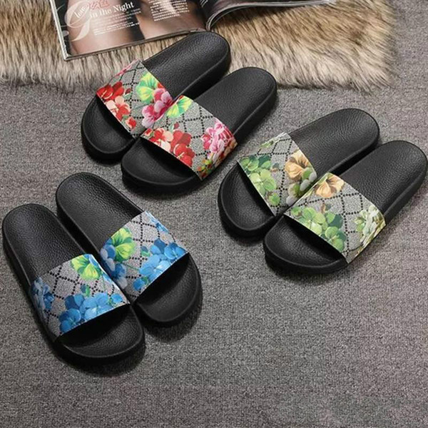 WITH flower box Men Women Sandals Designer Shoes Luxury Slide Summer Fashion Wide Flat Slippery Sandals Slipper Flip Flop size 35-46