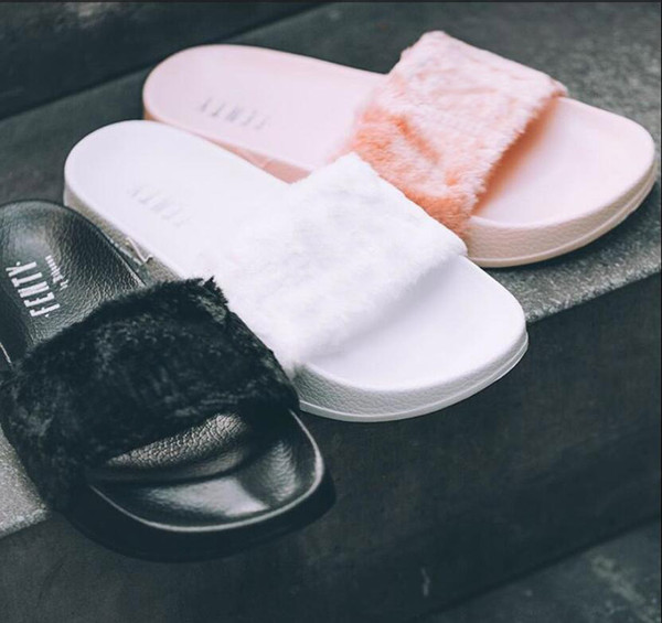 With Shoes Original Boxes Leadcat Fenty Rihanna Shoes Women Slippers Indoor Sandals Girls Fashion Scuffs White Grey Pink Black Slide