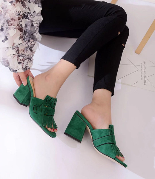 2017 hot selling women's thick heel sandals shoes office lady casual thick bottom sandals green short heels girls fashion black shoes 9 #T02