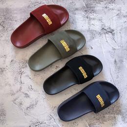 2019 Rihanna Leadcat Suede Slippers Designer Sandals Luxury Slide Summer Fashion Wide Flat Slippery Sandals Slipper Flip Flop size 35-45