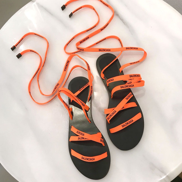 wholesale womens luxury tape sandals for girls fille sandal show flats heel shoelace sandal shoes three colors high quality !
