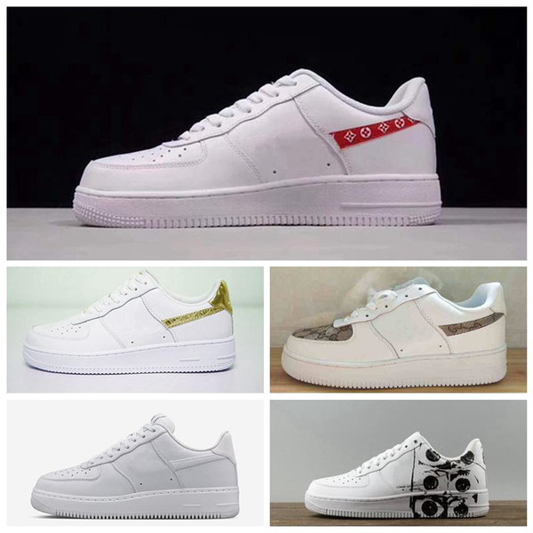 2018 High-quality Fashion Forcing CORK af1 Men Women One 1 Running Shoes high Low Cut All White Black Brown Color Casual Sneakers Size 36-45