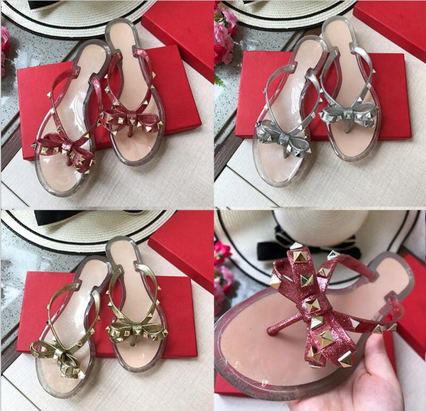 Flip flops 2018 summer New fashio style Europe United States brand designer rivets bow sandals shoes women sandals high quality