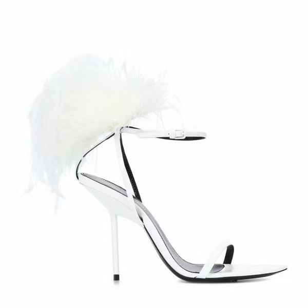 Spring/summer sandals with buckle straps on high heels and narrow heels Soft feather sandals Fashion women's shoes