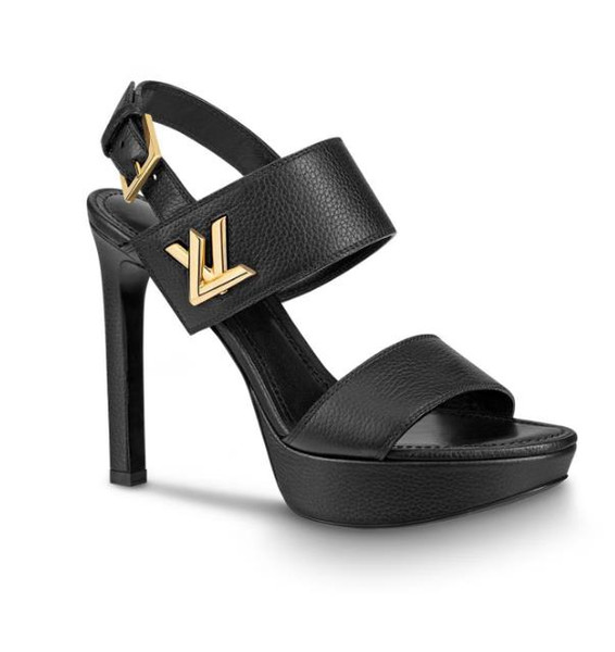 Branded Women Leather Horizon Platform Sandal Designer Lady Gold Buckle Strap Leather Sole High Heel Sandal