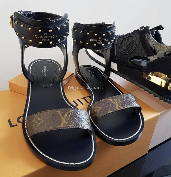 2019 ladies wedge sandals designers Sandals design slides woman slippers High quality gladiator sandals Leather woman slippers with the box