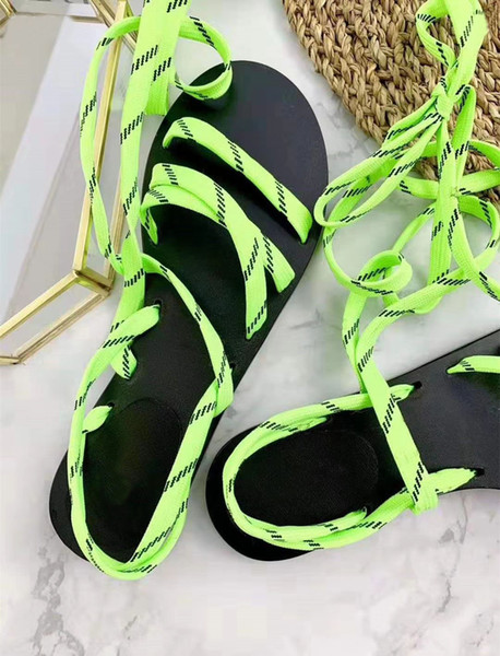New Fashion Summer Handmade Ribbon Sandals High-end Designer Women's Beach Shoes Classic Slip-proof and Wear-resistant Flat-soled Shoes Orig