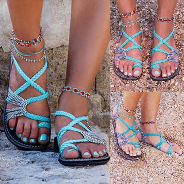 Explosion Knot Knot 2019 Summer Europe and America Beach Pin Toe Flat Sandals Women