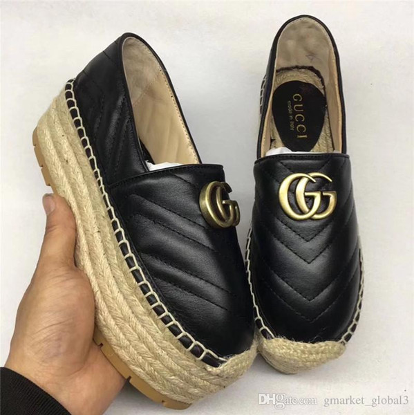 Hot Chevron leather espadrille Double women's fisherman's shoes luxury designer fashion women's sandals platform leather shoe