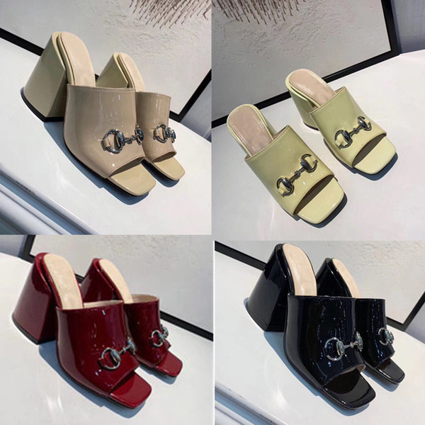 new summer luxury designer brand metal buckle patent leather fashion with women's slippers luxury brand