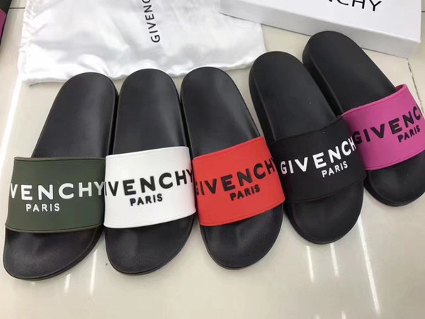 WITH BOX2019 fashion men or women Slippers Black White Slides Sandles Flats Suede shoes Luxury Designer Fashion Genuine Leather size 35-45