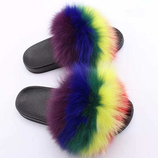 sweet candy color summer women real natural feather turkey fur fuzzy slippers slides mules women open toe flat shoes