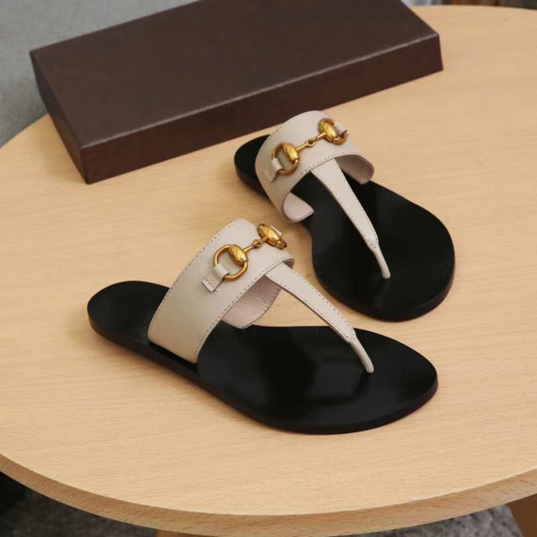 Designer Summer Brand women Flip flops Slipper Luxury Fashion Genuine Leather slides sandals Metal Chain Ladies Casual shoes SZ 36-42