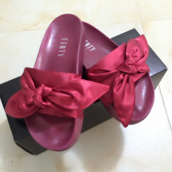 2017 Wholesal Fenty Rihanna Shoes Summer Slippers Women Butterfly Bowtie Indoor Sandals High Quality Non-Slip Slide With Box Size 36-41