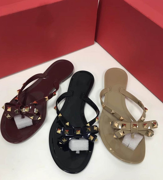 2018 new jelly beach rivet series flip flops top quality best launcher 3 color size 35-41+ box