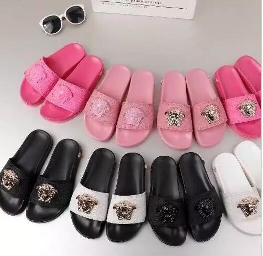 2018 new Slippers Black White Slides Sandles Flats Suede shoes Luxury Designer Fashion Genuine Leather 35-45