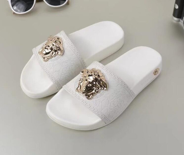 Rubber slide sandal Floral brocade men slipper Gear bottoms Flip Flops women striped Beach causal slipper US5-12 126