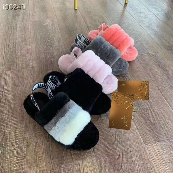 2018 women Furry Slippers Australia Fluff Yeah Slide designercasual shoes boots Fashion Luxury Designer Women Sandals Fur Slides Slippers