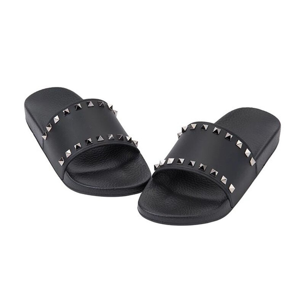 Hot Sale Fashion Designer Slides fashion Rivet causal slide Shoes flat Geunine leather Women sandals EU34-40