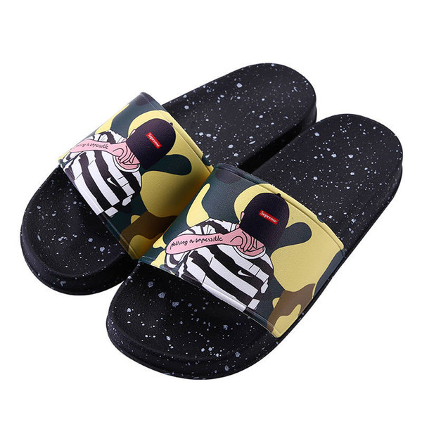 2018 hot brand Men Women Beach Slide Sandals couple Scuffs Slippers Mens black white Beach Fashion slip-on designer sandals BEST QUALITY