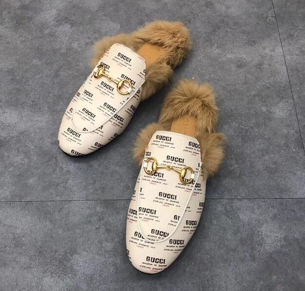 Designer Genuine leather loafers Fur Muller slipper with buckle Fashion women Princetown Ladies Casual Fur Mules Flats New Top Quality