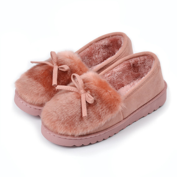 Winter Platform Shoes Women Outdoor Home Slippers Female Winter Fur Slides House Sandals Fuzzy Slippers Ladies Cute Loafers Bow 2019