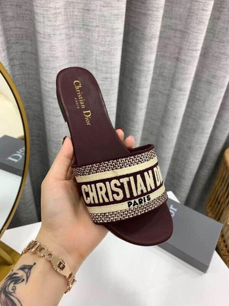 New sandals Women DWAY MULE IN EMBROIDERED COTTON KCQ166ERC_S56B Luxury designer shoes mules casual fashion ladies sandals top quality