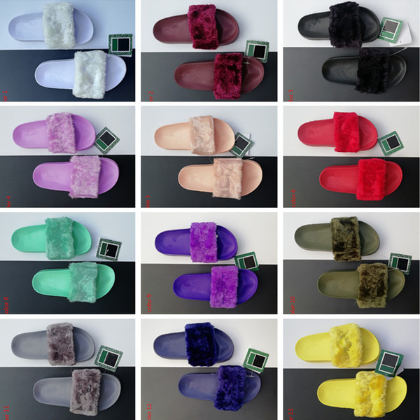 High Quality Leadcat Fenty Rihanna Faux Fur Slippers Women Indoor Sandals Girls Fashion Scuffs Pink Black White Grey Slides