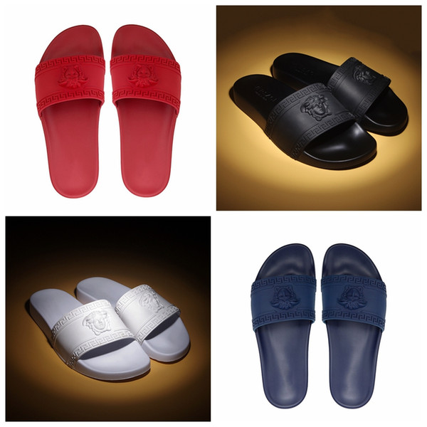 High Quality Luxury Designer Slippers Men Women Summer Black White Red Blue Beach Medusa Slide Fashion Scuffs Sandals Indoor Shoes Size36-46