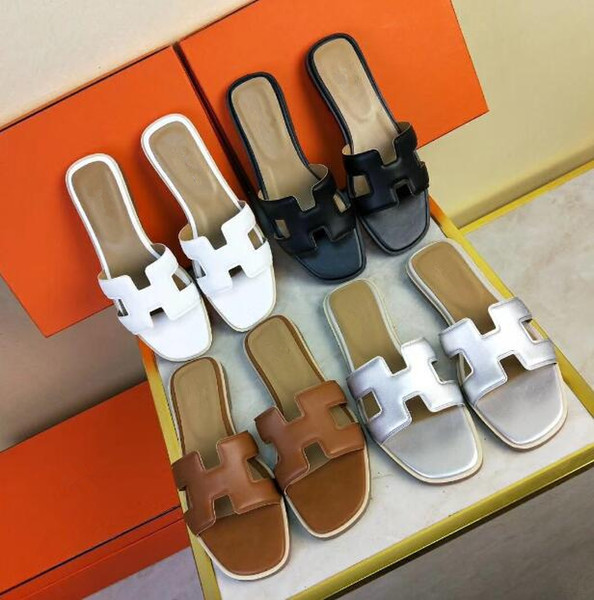 2018 Summer NEW Women Slippers Sheepskin Genuine Leather Slides Flat Heels Moccasins Buckel Shoes Best Quality 18 Colors