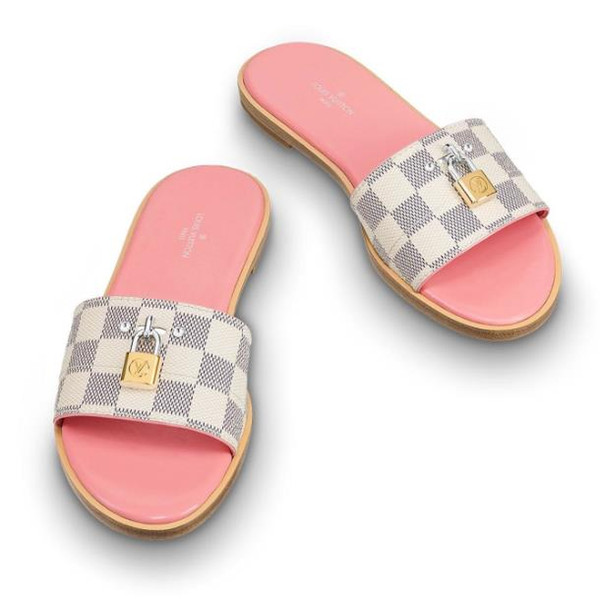 High Quality Branded Women Letter Print Leather Lock It Flat Mule Designer Lady Leather Sole Beach Slipper